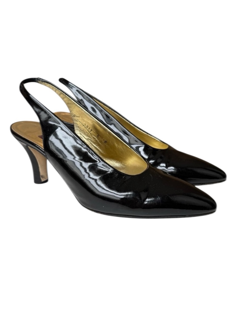 Walter Steiger Black Patent Leather Slingback Kitten Heels Pointed Toe Size 6